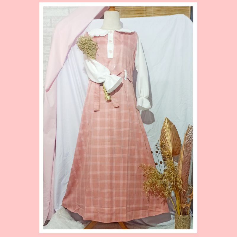 Dress muslim gamis muslim terbaru katun kotak kotak gamis korea