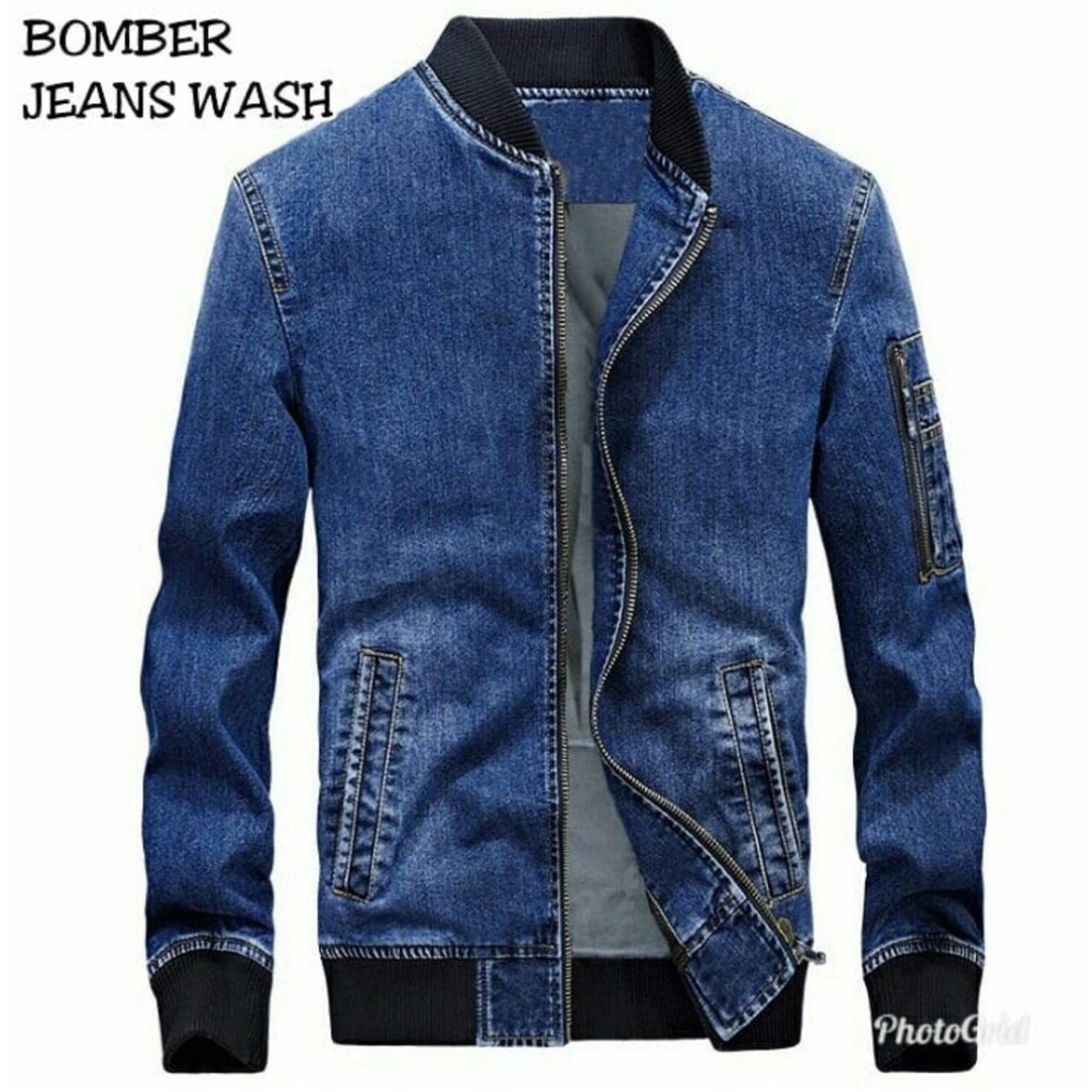 JAKET BOMBER JEANS POLOS/ JAKET BOMBER JEANS PRIA TERBARU !!