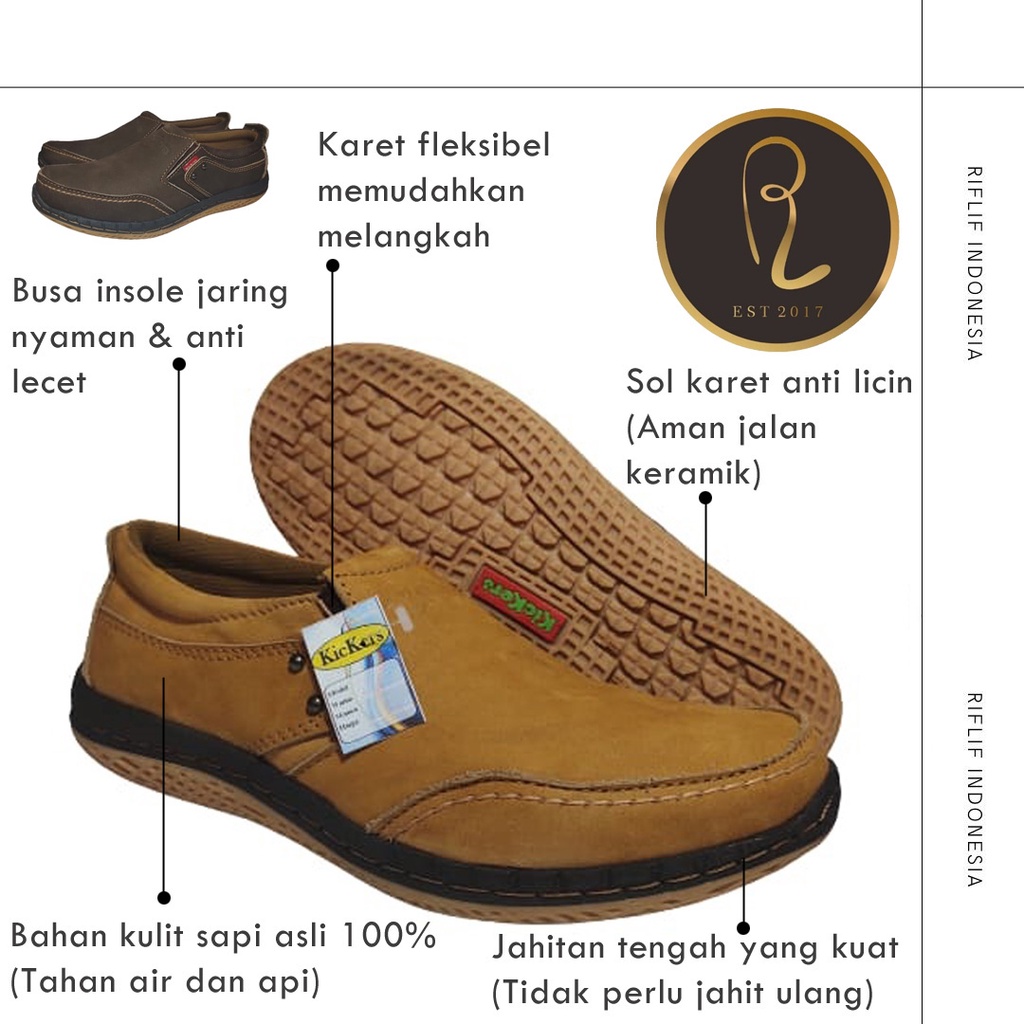 Sepatu Kickers / Sepatu Casual Pria Bahan Kulit Asli 100% Sol Karet / Sepatu  Cowok Laki-laki untuk Jalan-jalan Santai Traveling Kerja Lapangan