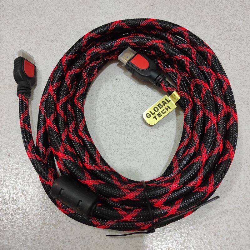 Kabel HDMI TV 5 Meter / HDMI to HDMI 1080p Global Tech / HD Cable Serat Jaring Laptop Komputer