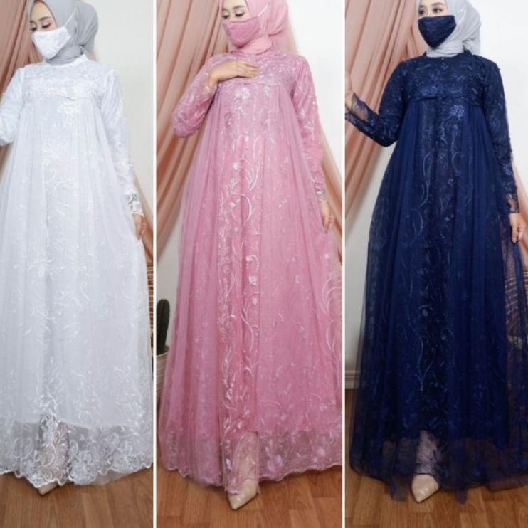 Terbaik.. dress brukat mix tille dot / gamis brukat tile dot / gamis brukat tile dotty / gamis bruka