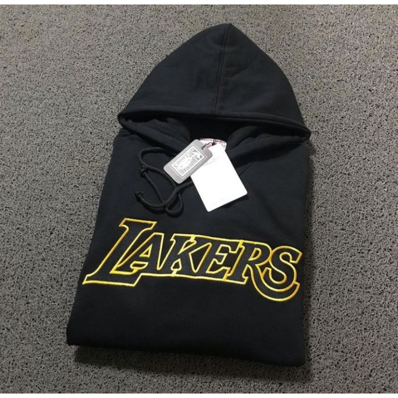 Hoodie sweater keren kekinian casual logo lakers autline varian warna hitam full katun flecee
