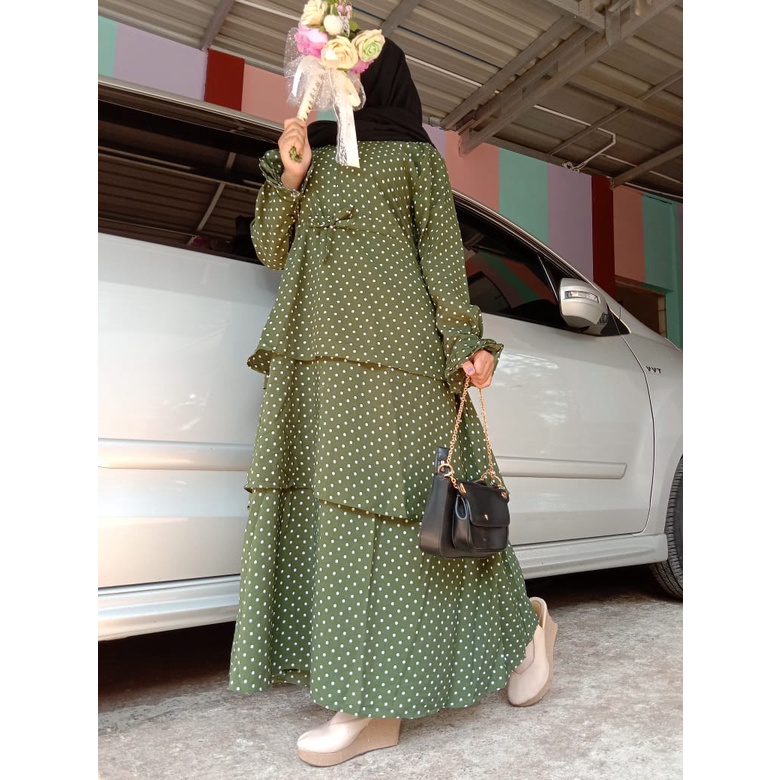 Gamis monalisa polkadot undak MARINA rempel susun lucu fashionable ootd shabby limitted