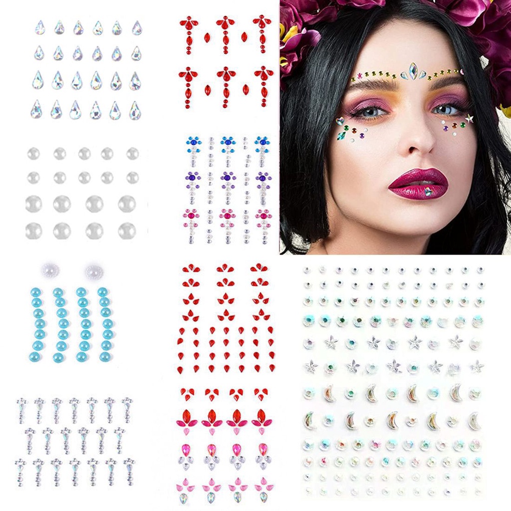 ELEGANT Colorful Face Gel Decal Glitter DIY Nail Art Decorations Rhinestone Stickers Eyes Self-Adhesive Fashion Pearls Beads Crystal Diamond Body Art Jewels Stickers