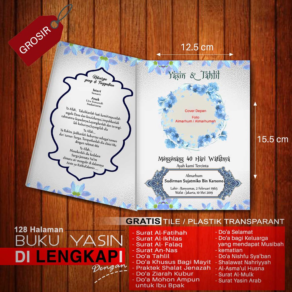 cetak buku yasin dan tahlil + foto + tile plastik
