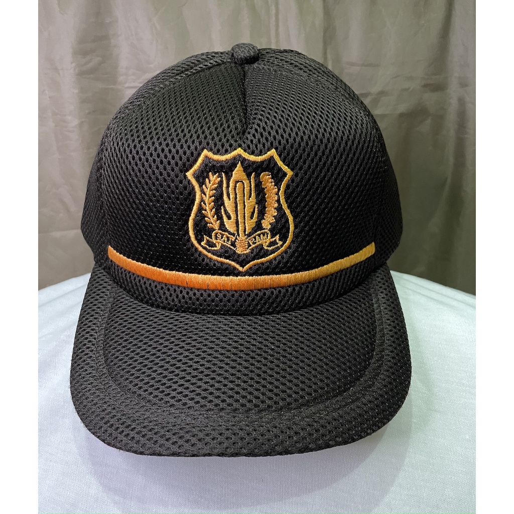 Topi Jaring Satpam Cokelat List Kuning | Topi Jaring Security | Topi Satpam | Topi Jaring Satpam