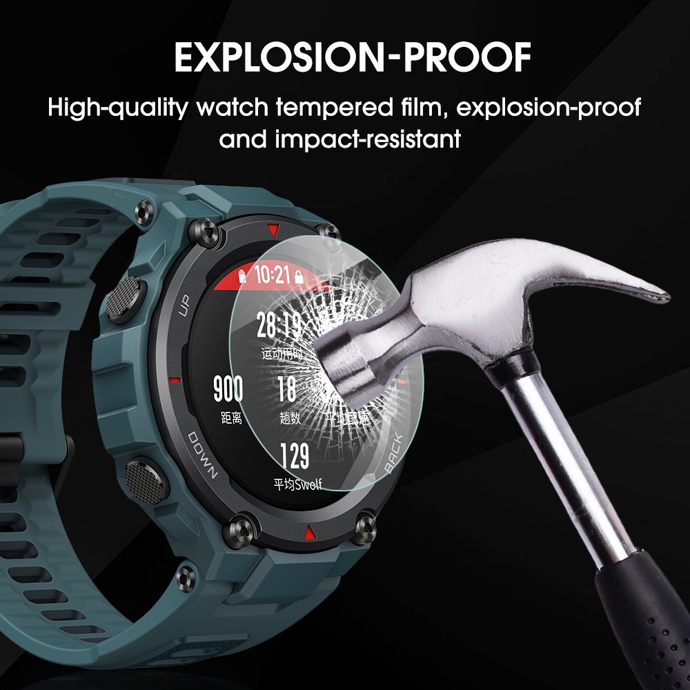 Pelindung Layar Tempered Glass HD Anti Gores Untuk Smartwatch Huami Amazfit T-REX