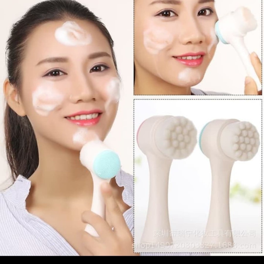 Pembersih Wajah Silikon Alat Cuci Muka Sikat 2in1 Facial Brush 2 sisi