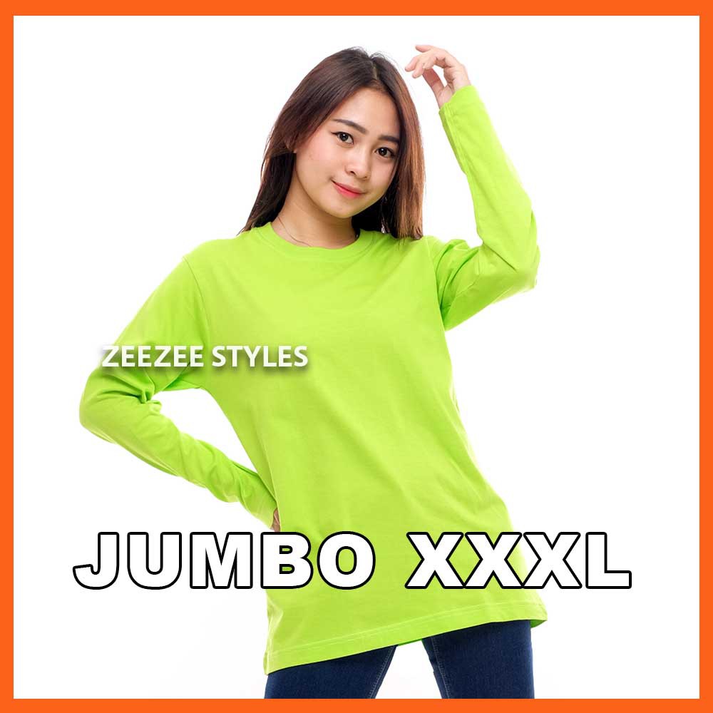 XXXL Baju Kaos Polos Pria Wanita Jumbo Lengan Panjang Katun Combed 30s Distro Original Hijau Stabilo