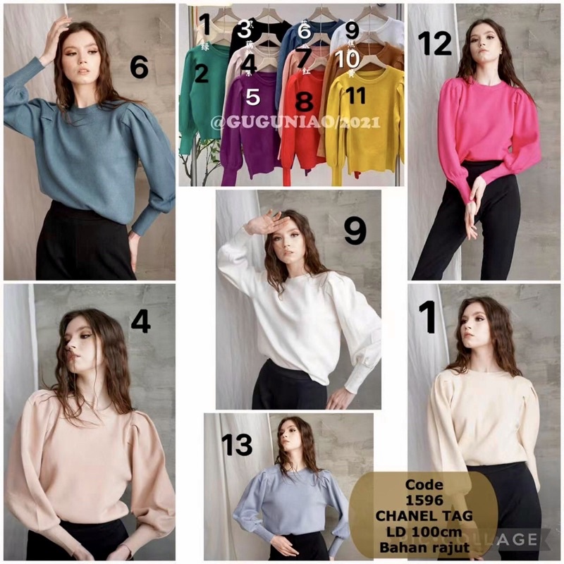 ATASAN BLUS WANITA RAJUT IMPORT KNIT LENGAN PANJANG POLOS WARNA JUMBO KEKINIAN