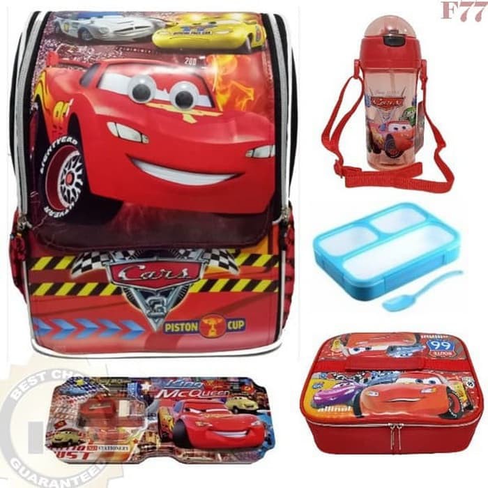 Tas Sekolah Anak TK Cars Lunch Box Set Botol Minum Kotak Pensil Set