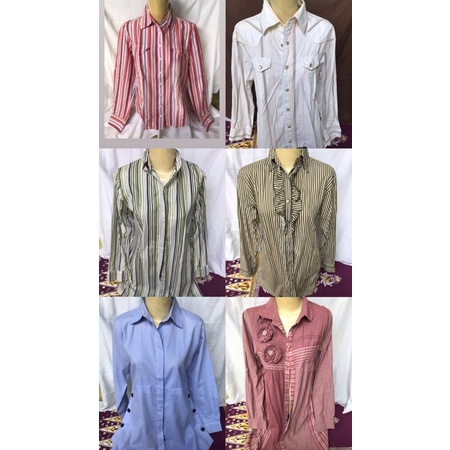 THRIFT/PRELOVED Branded Baju Kemeja/Tunik Stripe Motif Garis Lengan Panjang