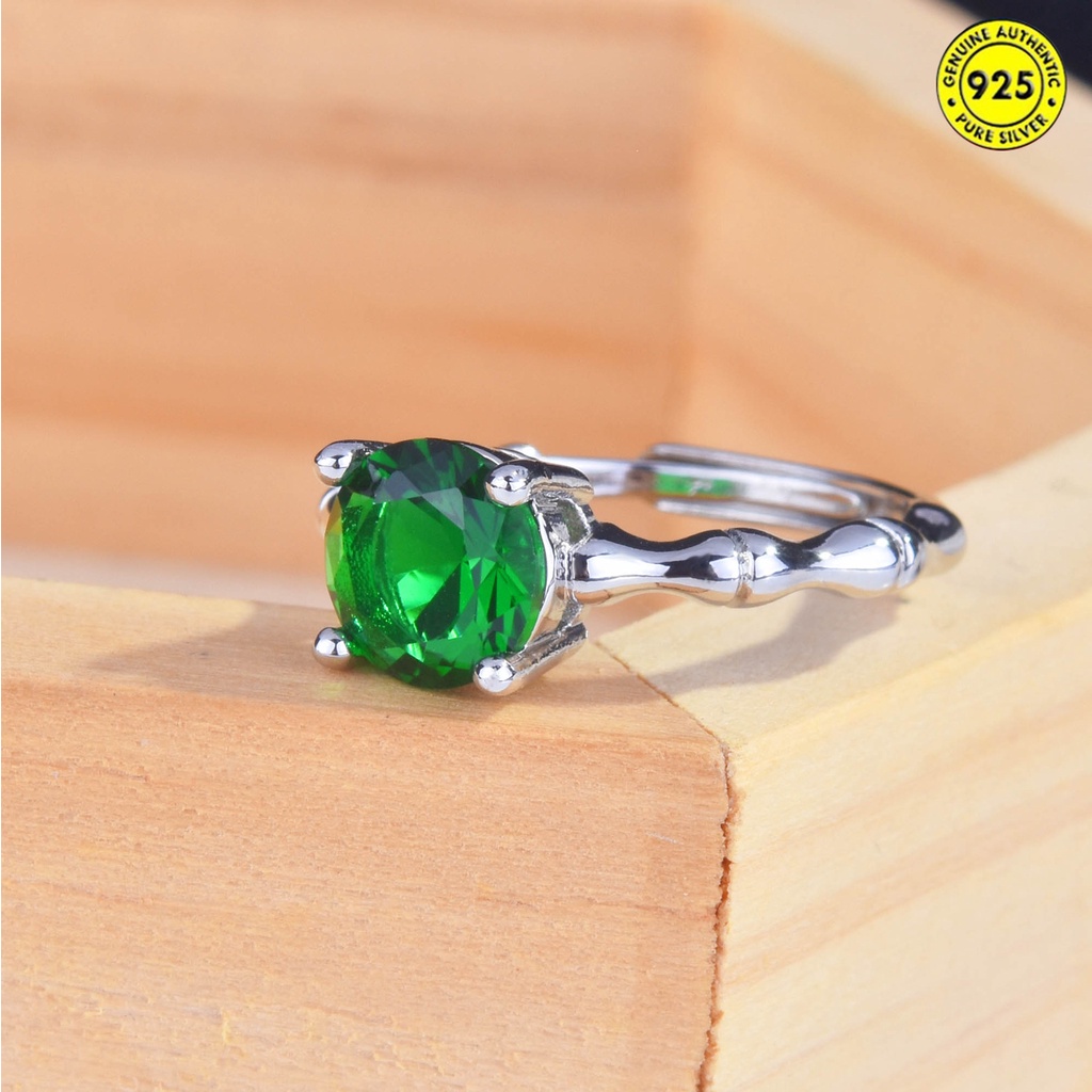 Cincin Model Terbuka Desain Bambu Emerald Kreatif Untuk Wanita