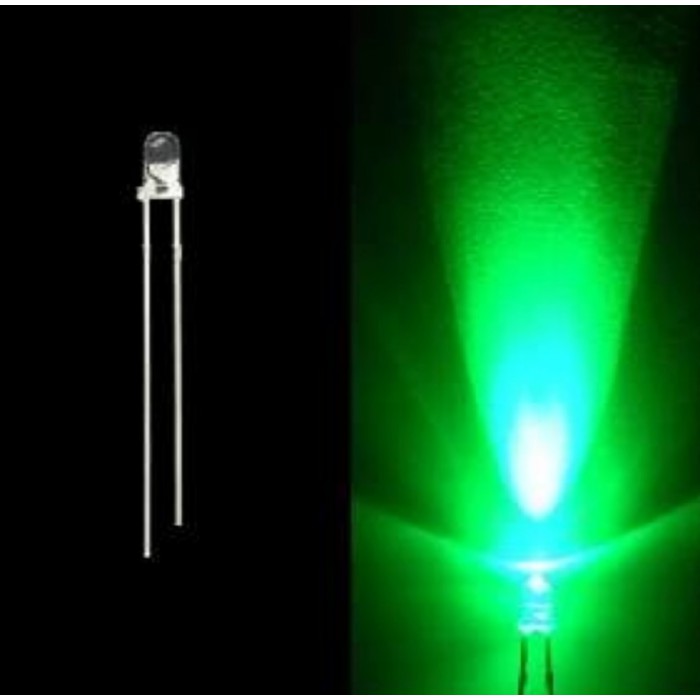 LED Green 3mm Diode Super Bright Round Through Hole Clear Transparant