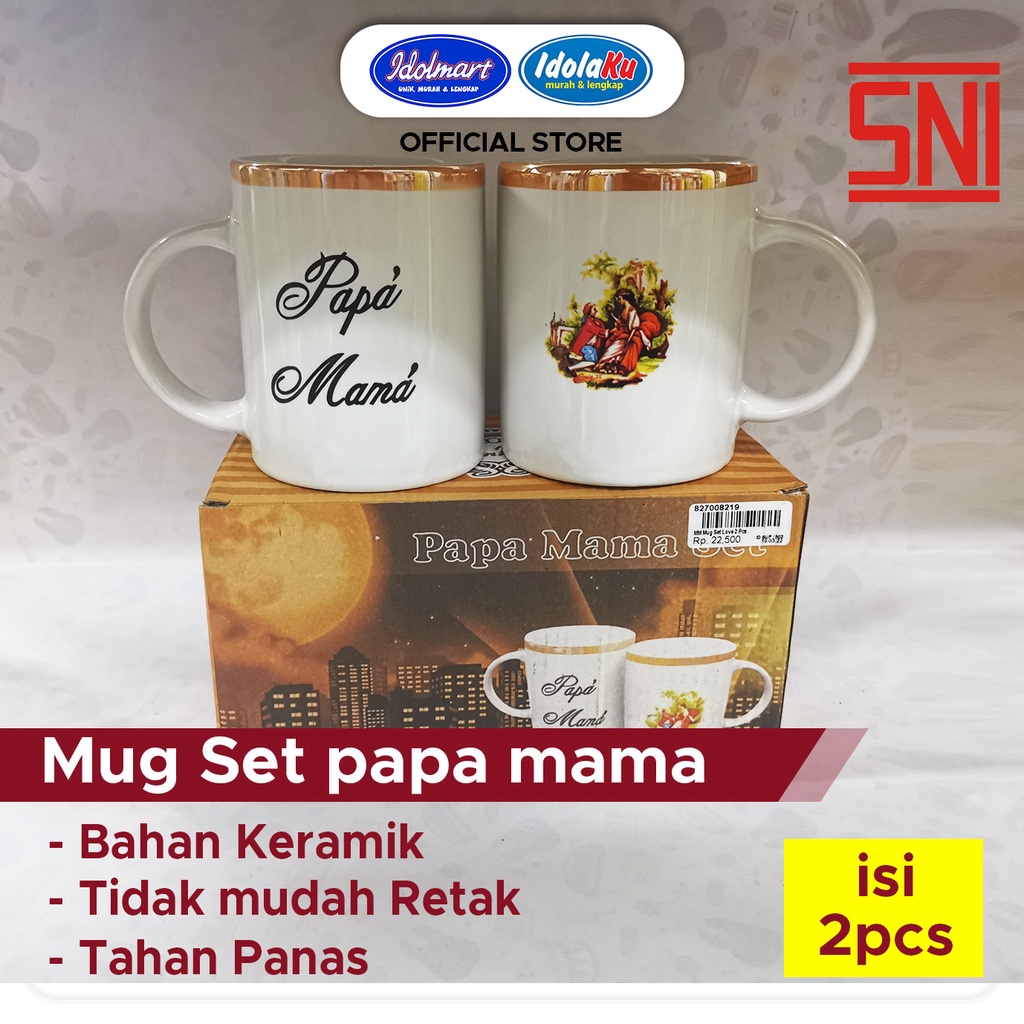 IDOLMART cangkir 1 set 2 pcs gelas kado pernikahan ulang tahun motif papa mama gratis buble wrap Surabaya