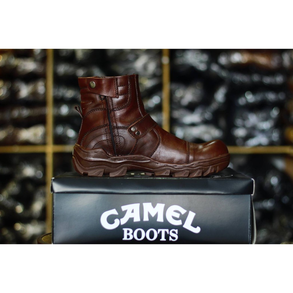 sepatu safety pria camel kulit asli - sepatu boots outdoor kasual