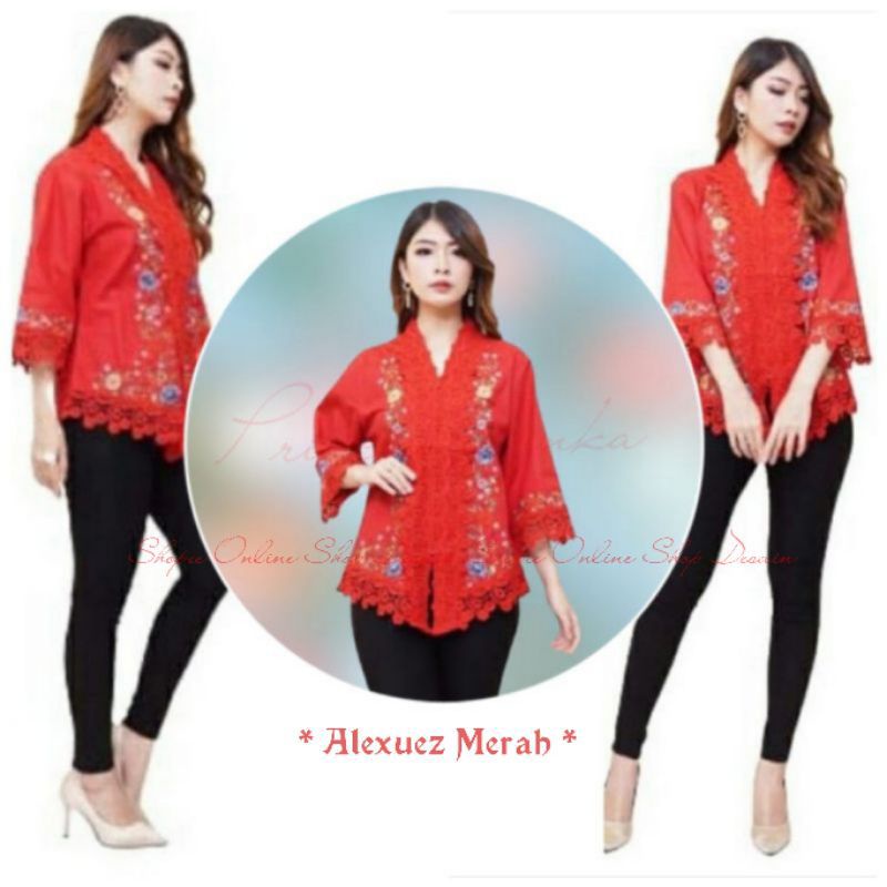 Atasan Kebaya Encim Modern Katun Kombinasi Brokat Bordir Floy Alexuez