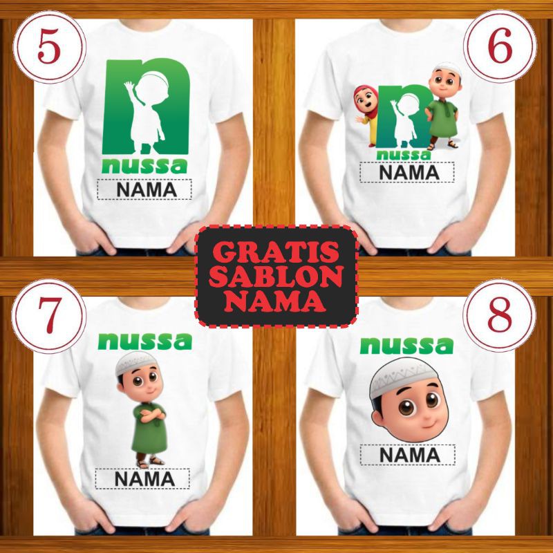 BAJU KAOS ISLAMI ANAK, KAOS DEWASA & KAOS KELUARGA GAMBAR KARTUN NUSSA RARRA BAHAN KATUN ADEM LEMBUT