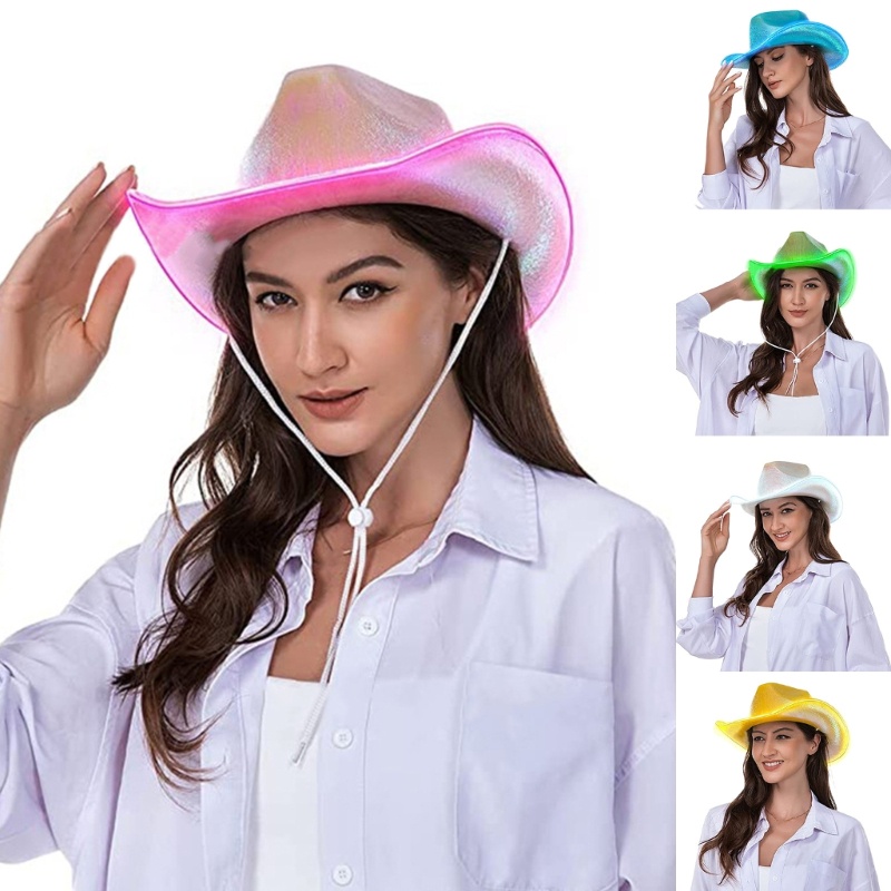 Topi Cowboy Cowgirl Dengan Lampu Led Untuk Dewasa