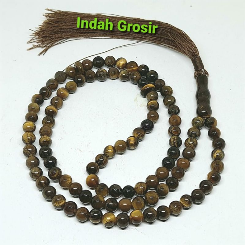 TASBIH BATU NATURAL TIGER EYE SPAH 6MM 99BUTIR ORIGINAL