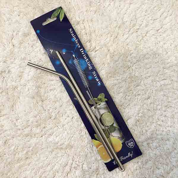 Set Sedotan/ Straw Stainless 304 Silver 0.6 mm 21.5 cm (1set)