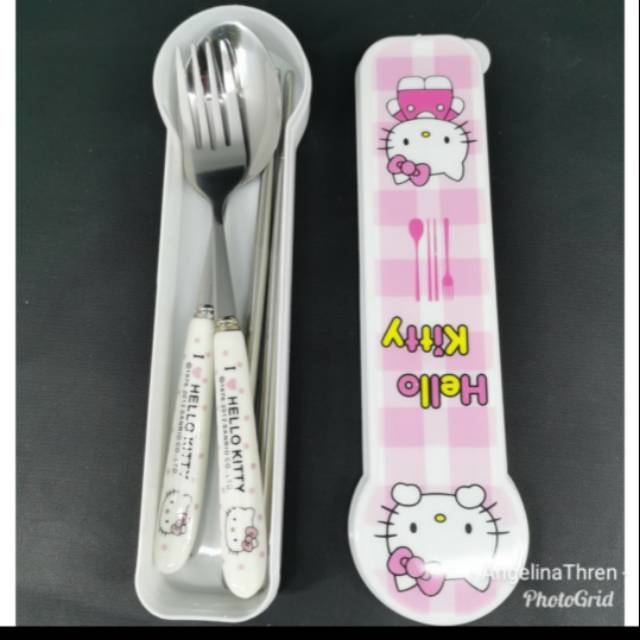 Alat makan set portable / sendok sumpit garfu stainless steel keramik