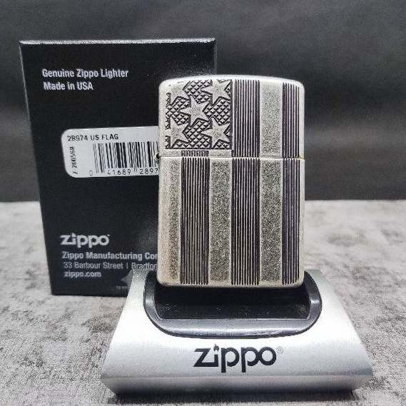 Zippo 28974 Armor US Flag Antique Silver Original