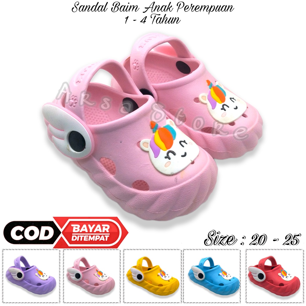 Sandal Baim Anak Bayi Perempuan Umur 1 2 3 4 Tahun / Sendal Tali Belakang Lucu Anak Cewek Motif Kuda Poni Unicorn