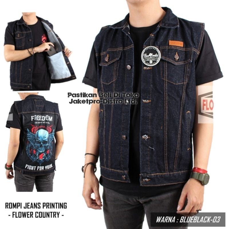 KIO4 ROMPI JEANS PRIA SANDWASH PRINTING GAMBAR / JAKET DENIM LEKBONG DISTRO MURAH