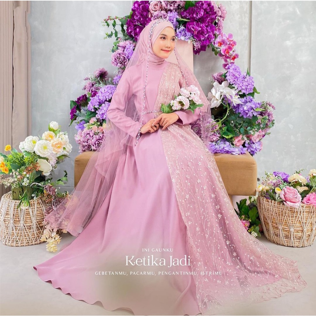 DIANDRA Dress FREE VEIL / Gaun pengantin / Baju pesta / Lamaran / Wisuda / Bridesmaids / kondangan / couple tersedia ukuran kecil hingga jumbo