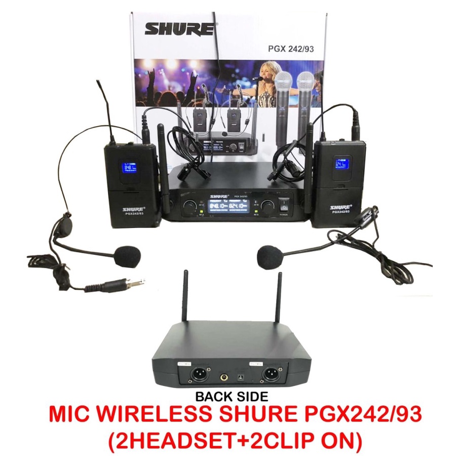 Mic Wireless Shure PGX242 pgx 242 242/93 Jepit dada Clip On + Headset
