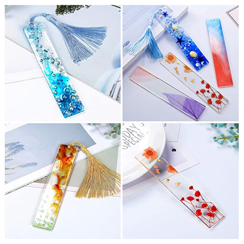 SIY  Bookmark Resin Mould Set Include Rectangle Bookmark Silicone  Jewelry Mould with Colorful Tassels for Bookmark Making