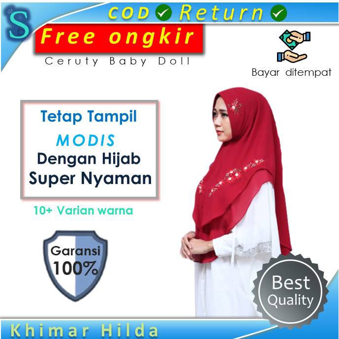 Jilbab Kerudung Hijab Krudung Khimar Instan Bergo Syari Jumbo Ceruty 2 Layer Ceruti Hilda P2