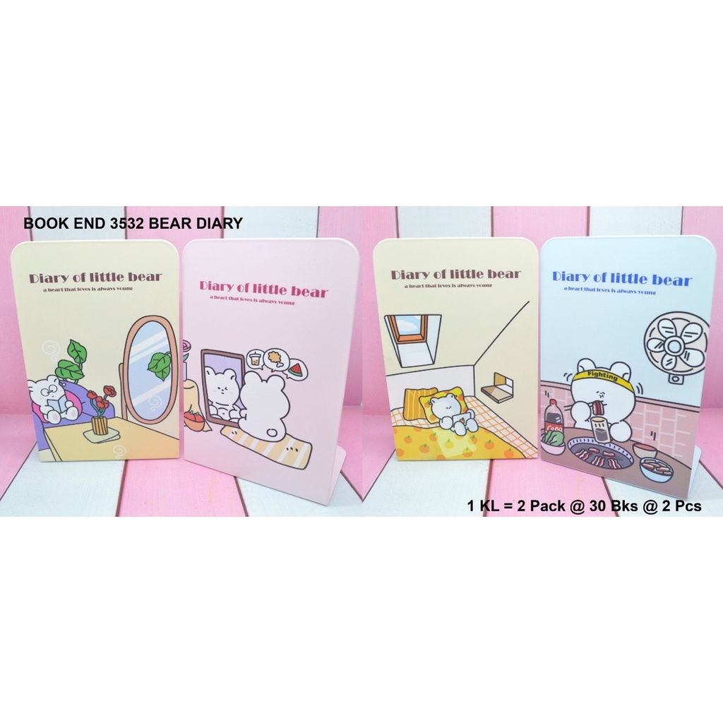 

penahan buku atau stand book dari besi motif diary of little bear