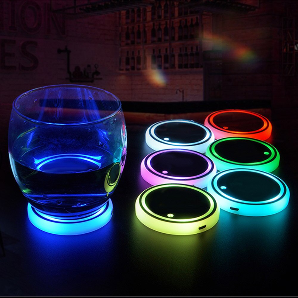 Tatakan Gelas Botol Cup Holder Mobil LED RGB Car Ambient Light Coaster Pad