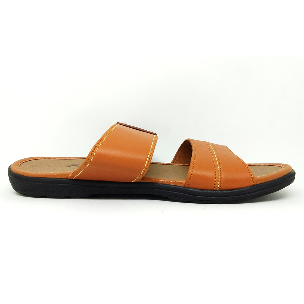 FIURI - Sandal Double Slip On Tan - Sandal Murah Pria - Sandal Casual - Sandal Pria Kulit