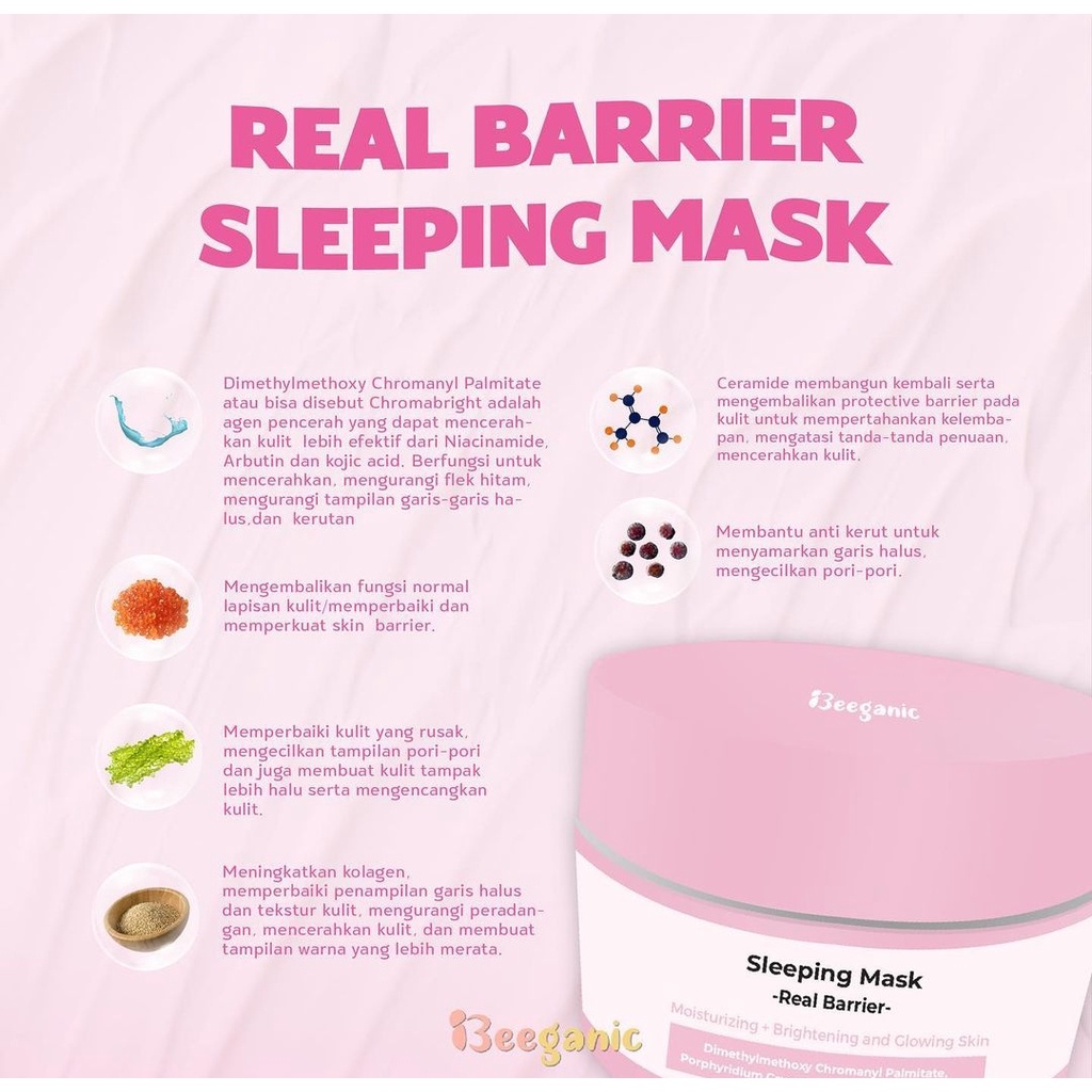 READY! SLEEPING MASK BEEGANIC REAL BARRIER SLEEPING MASK 2IN1 WITH MOISTURIZER 15ML BPOM MASKER WAJAH DAN PELEMBAB WAJAH SLEEPING MASK MEMPERBAIKI SKIN BARRIER