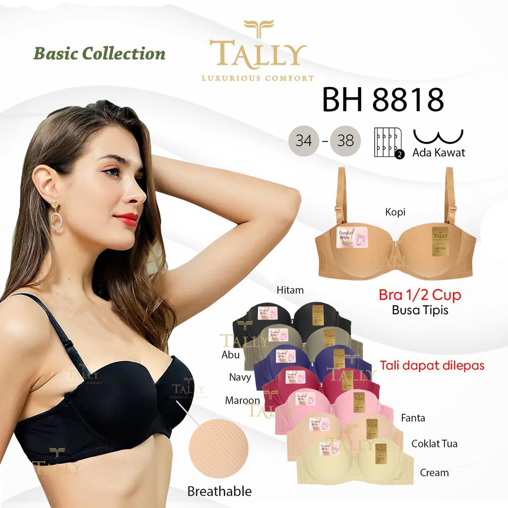 BH TALLY 8818 BRA BUSA 1/2 CUP BUSA TIPIS ADA KAWAT BAHAN NYAMAN