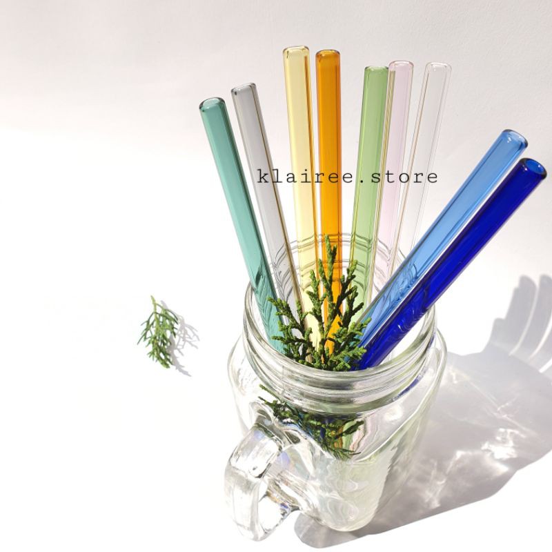 GLASS STRAW/ SEDOTAN KACA - COLORED BERWARNA (STRAIGHT) 20cm | BENING | TRANSPARAN