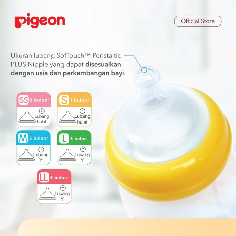 Pigeon Baby Nipple Wide Neck Peristaltic Soft Touch Size M &amp; L isi 3 / Dot Bayi