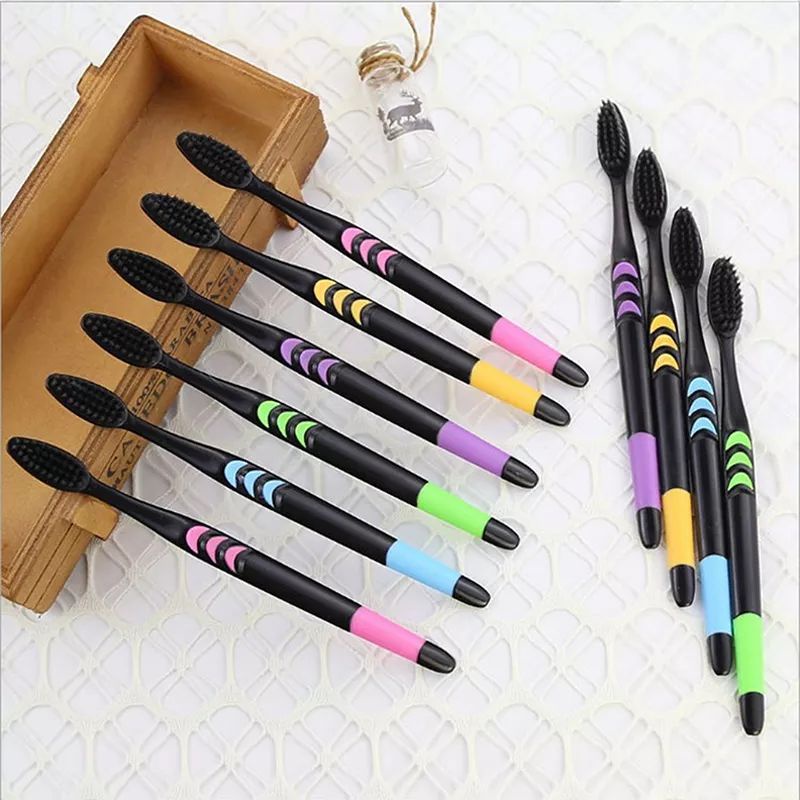 SIKAT GIGI ARANG BAMBU ISI 10PCS / BAMBOO CHARCOAL TOOTBRUSH - HITAM