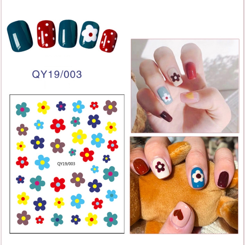 Qy19/001-018 Stiker Nail Art Motif Kartun Bunga/Hewan/Buah/Pelangi/Smiley Untuk Manicure Anak/Dewasa