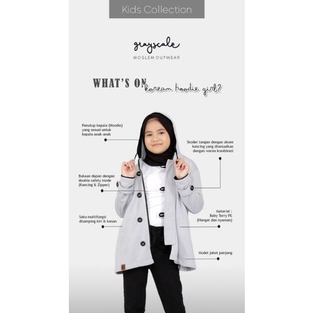 Grayscale hijab Jaket Anak Bayi Balita Perempuan Wanita Usia 1-12 Tahun | Kiddos Hoodie Girl Warna a