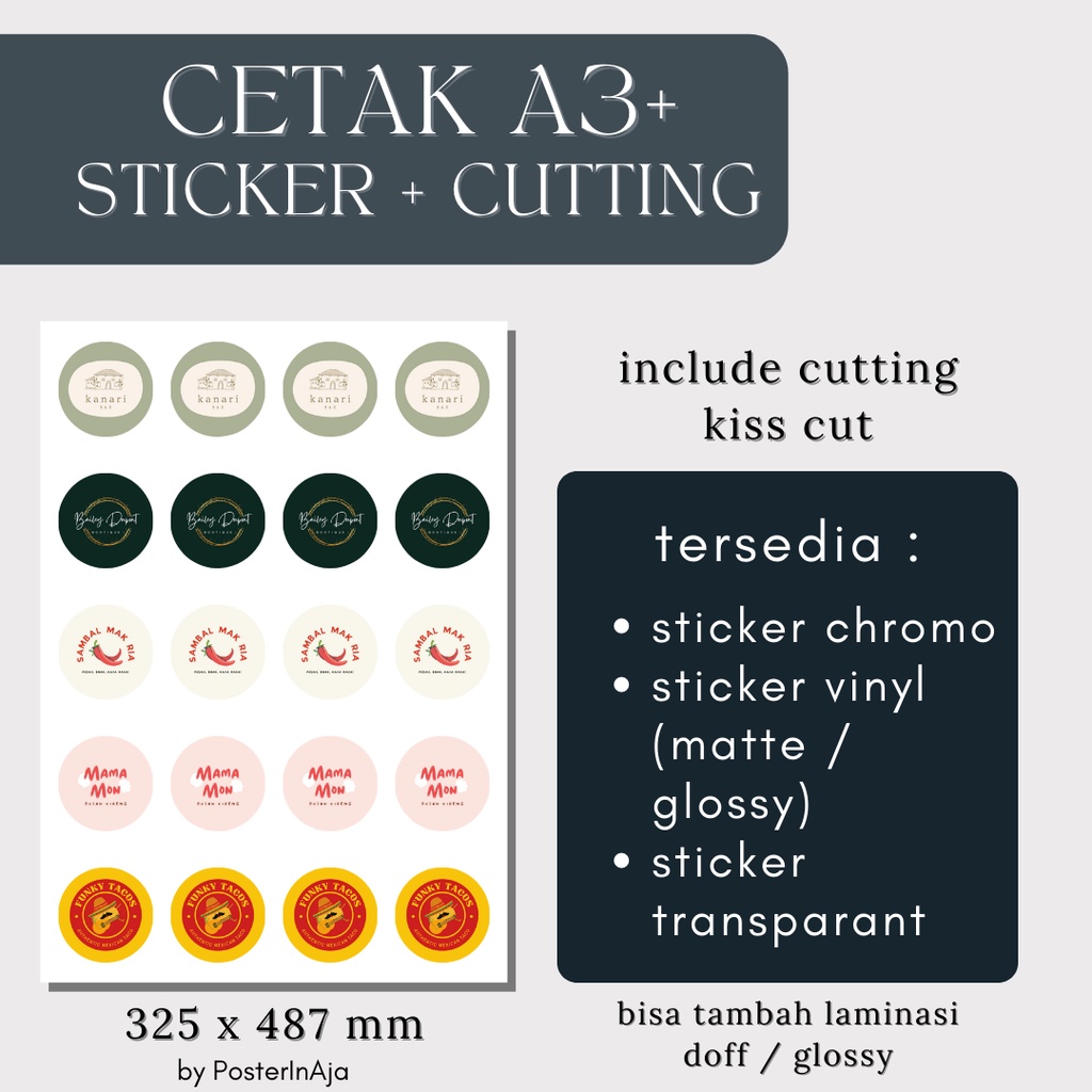 

Custom Kustom Cetak Print Sticker Sticker A3+ Chromo Vinyl Transparant Kiss Cut Bulat Kotak Label Kemasan Box Kardus Packaging Murah High Quality Kromo Vinyl by Posterinaja