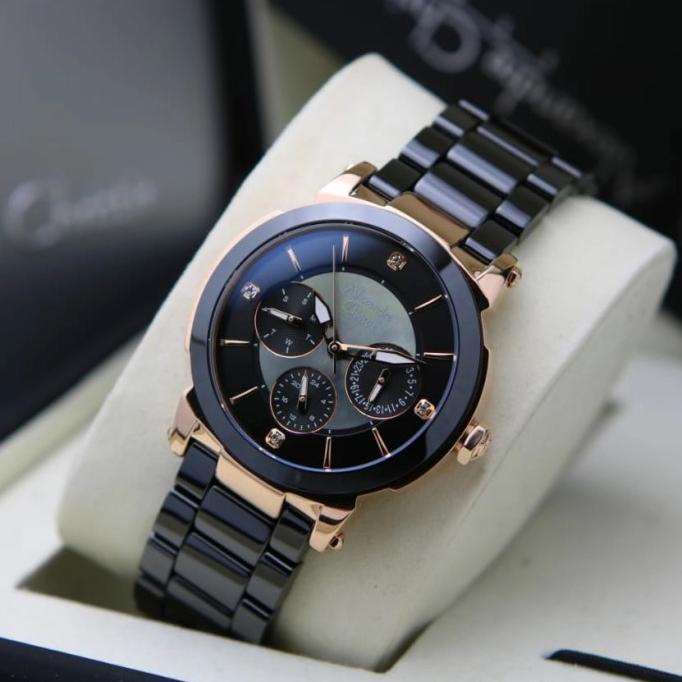JAM TANGAN WANITA ALEXANDRE CHRISTIE AC 2880 ROSEGOLD BLACK KERAMIK barang ada