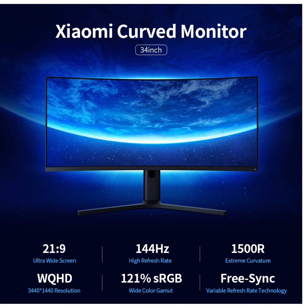 ULTRA WIDE CURVED GAMING MONITOR XIAOMI 1440P 144Hz AMD 34inch / LAYAR CURVE MONITOR GAME GAMING