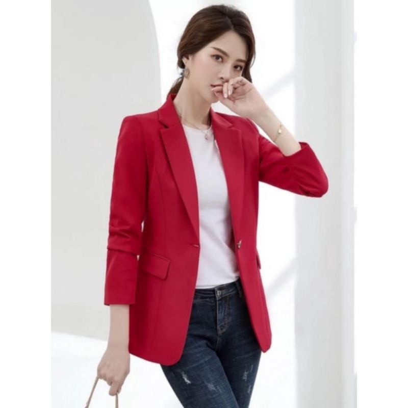 jas blazer wanita jas blazer merah slimfit jas blazer formal wanita merah keren