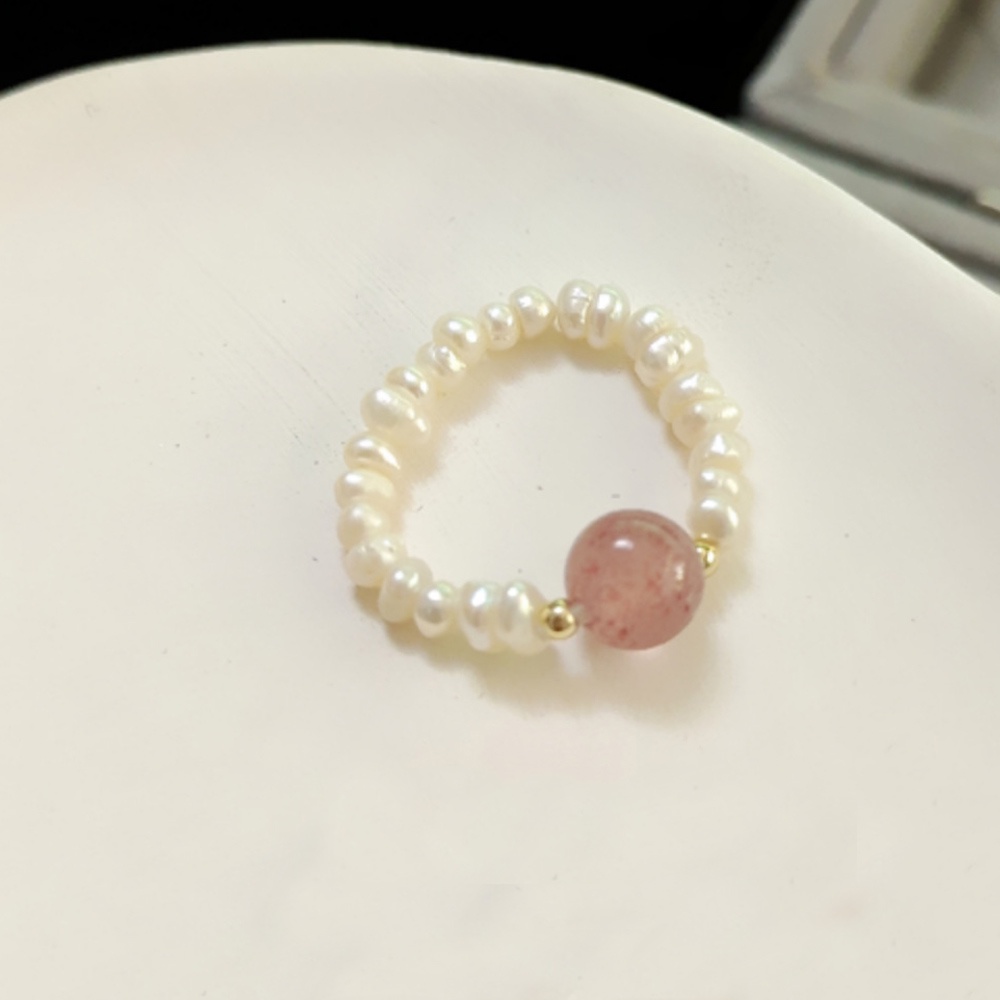 Cincin Mutiara Air Tawar Geometris Elastis Dapat Disesuaikan Untuk Wanita