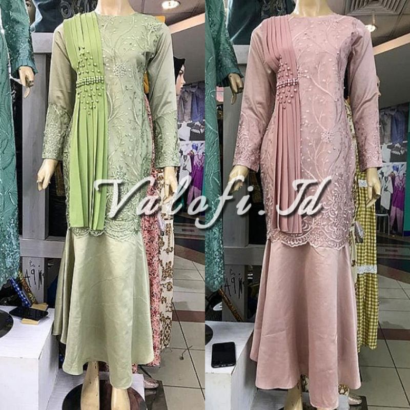 GAMIS MAXI DUYUNG SELENDANG DIANA SLIM ORIGINAL REALPICT > GAMIS BROKAT TULLE BORDIR DUYUNG SLIM KEB