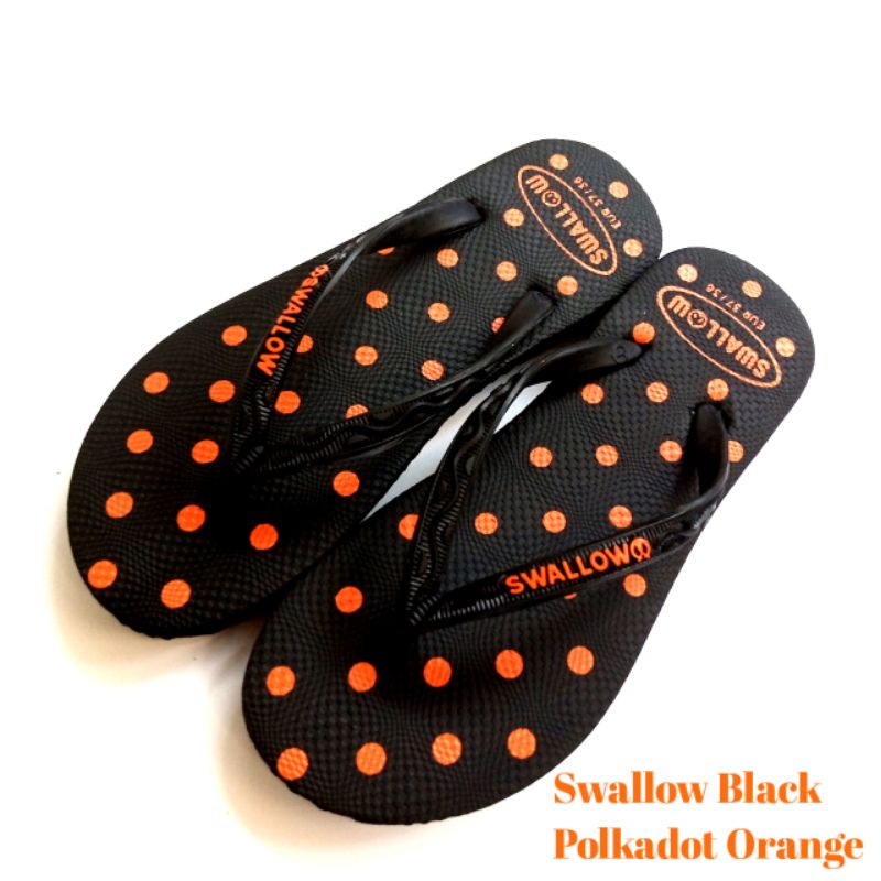 Sandal Jepit Karet Wanita Swallow Black Polkadot Original